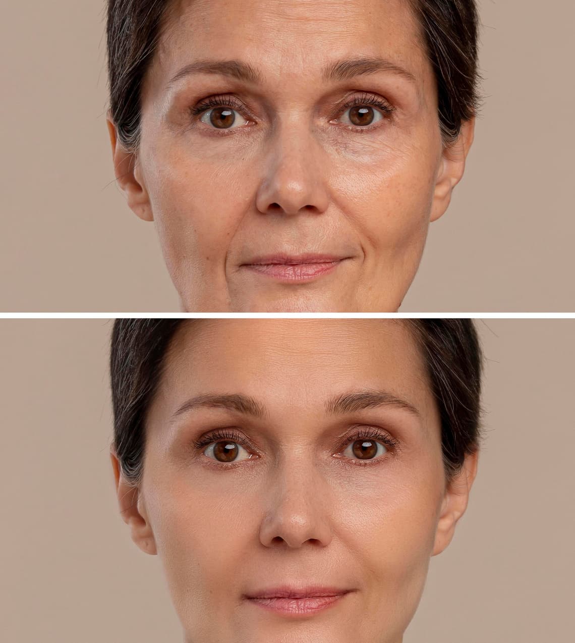 Antes e depois real de procedimento estético em mulher